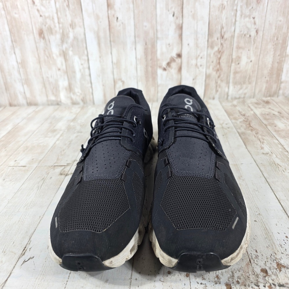 On Running Cloud Mens Black White Lightweight Running Shoes Low Top Sneaker - Picture 2 of 9